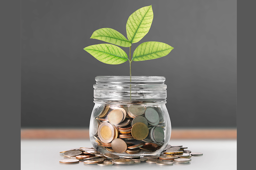 Silver coins in piggy bank Glass